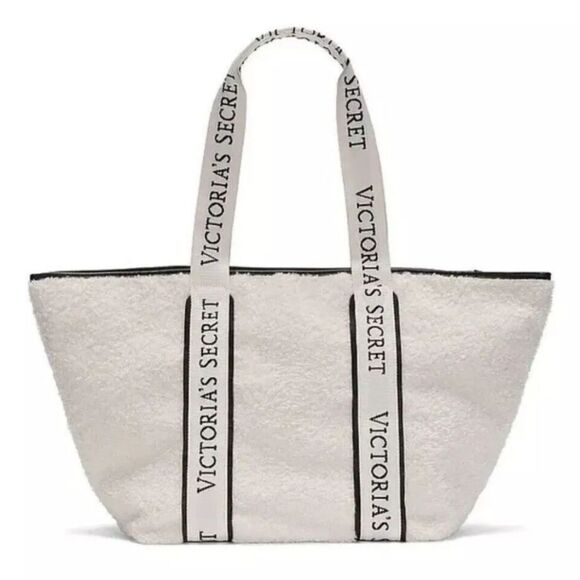 BRAND NEW VICTORIA'S SECRET LARGE TOTE BAG COZY PLUSH SHERPA FLEECE - Picture 1 of 12